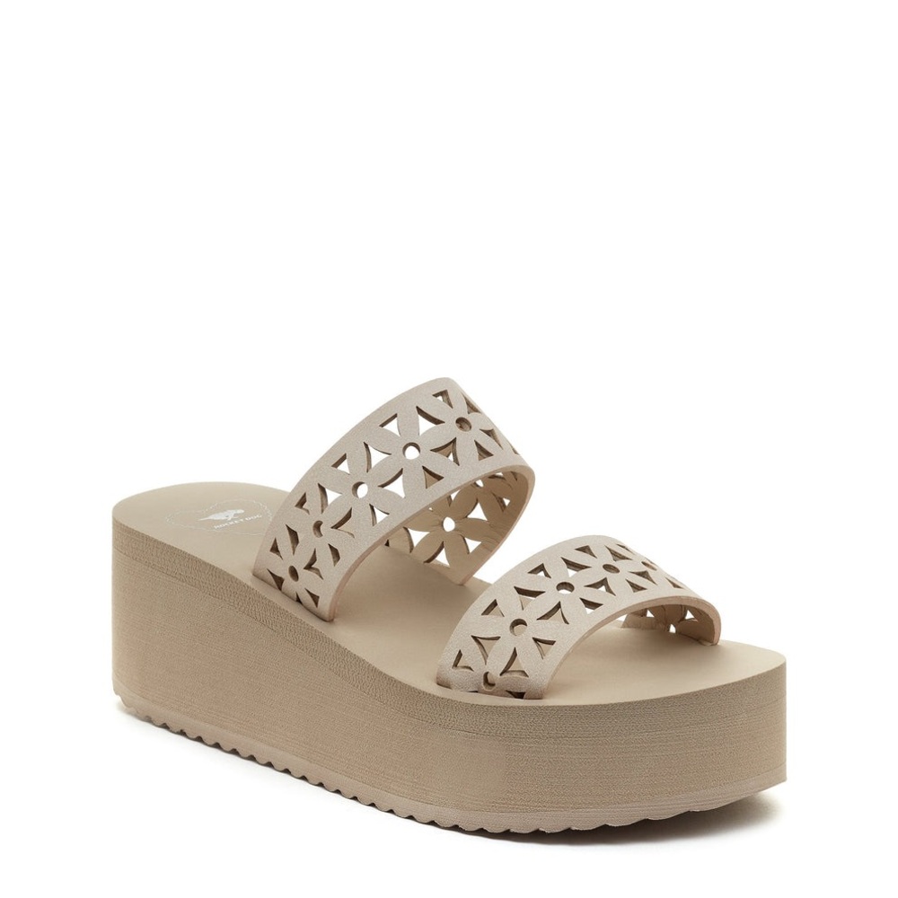 NWOT Rocket Dog Natural Beige Platform Wedge Flower Sandals
